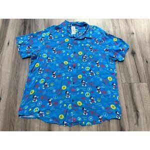 Disney Mickey Mouse Short Sleeve Shirt Blue Welcome Home All Over Print Mens XL